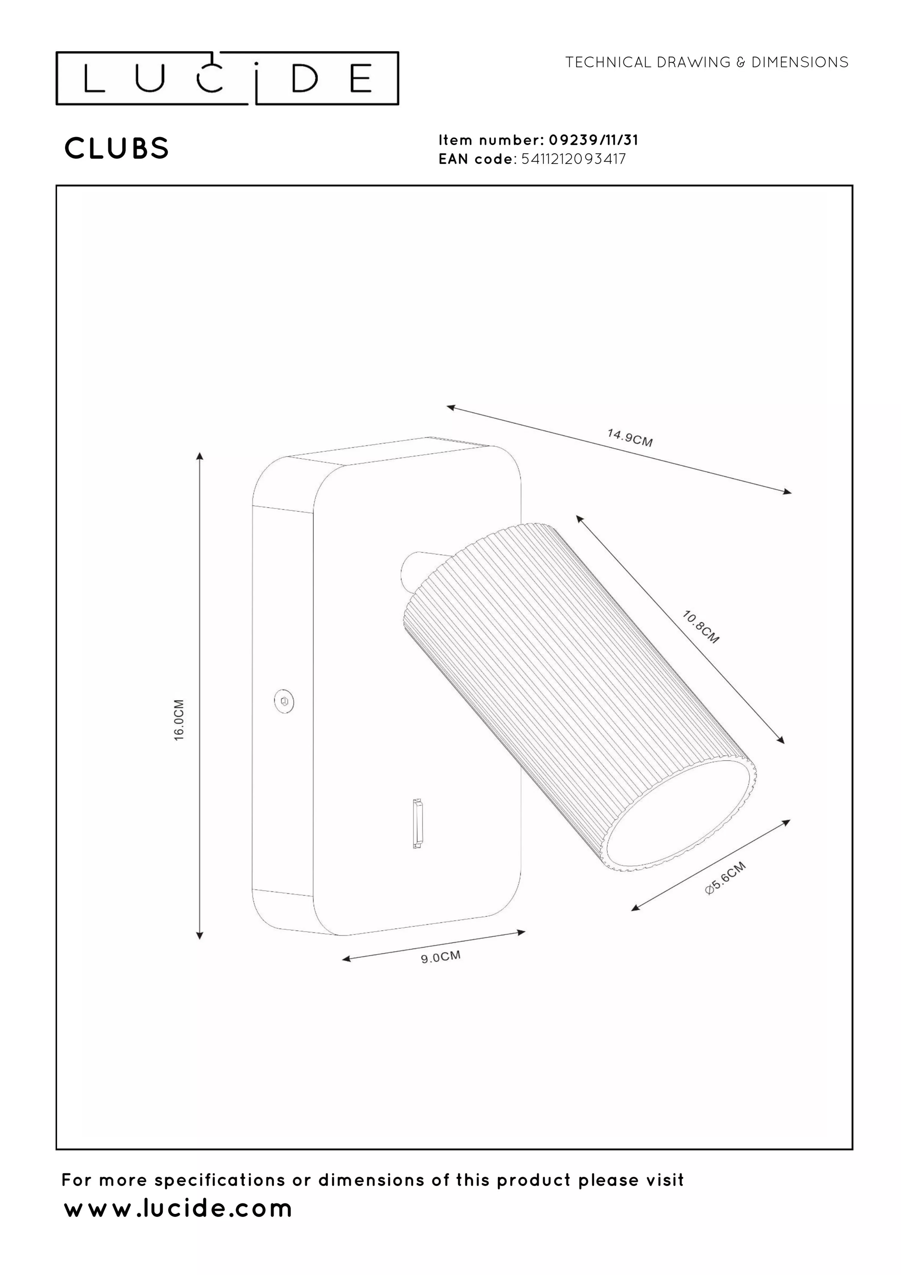 CLUBS Bedlamp-Wit-1xGU10-40W-Alumin.