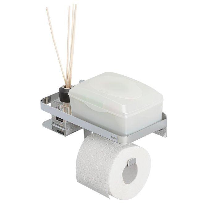 Tiger Caddy toiletrolhouder met planchet chroom