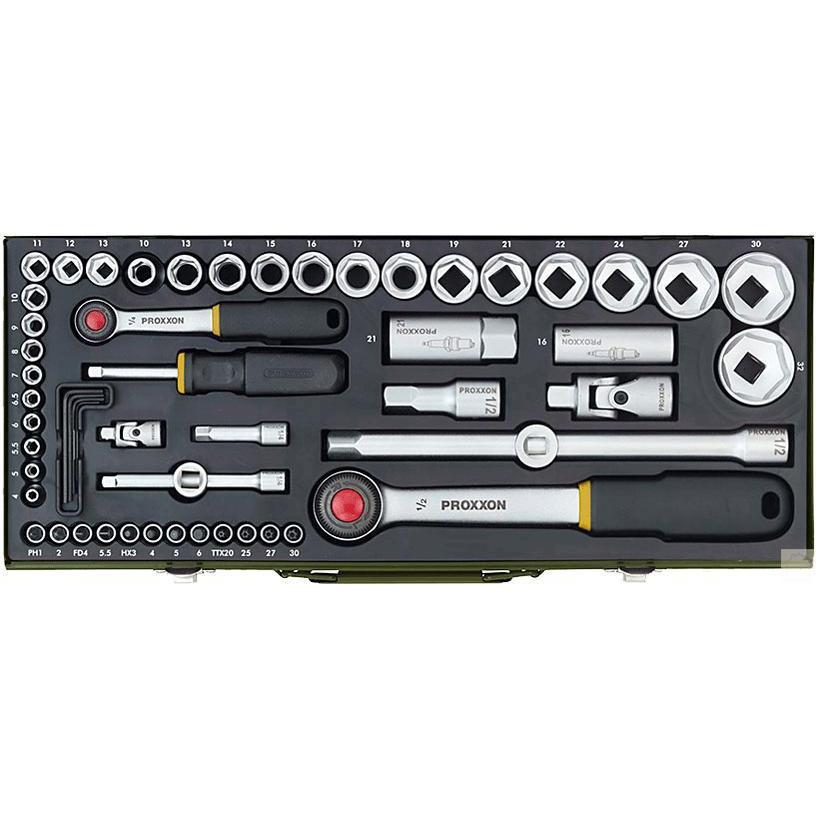Proxxon dopsleutelset 1/4" + 1/2" 56-delig
