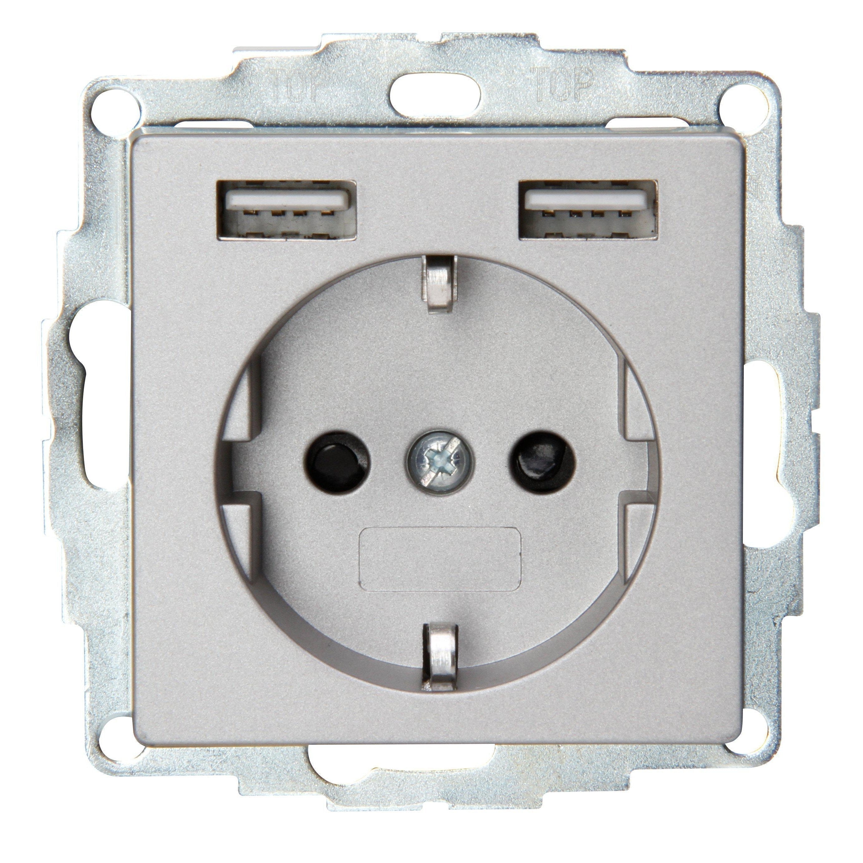 Athenis wandcontactdoos 1V RA KV 2x USB staal