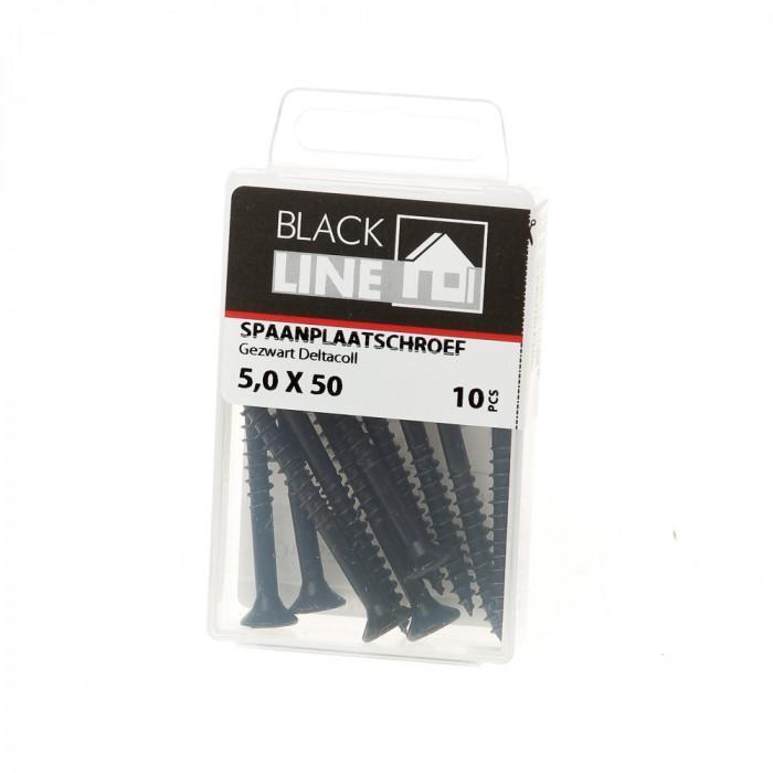 BlackLine spaanplaatschroef HCP zwart PK TX-20 + snijpunt 5.0x50/30 (10)