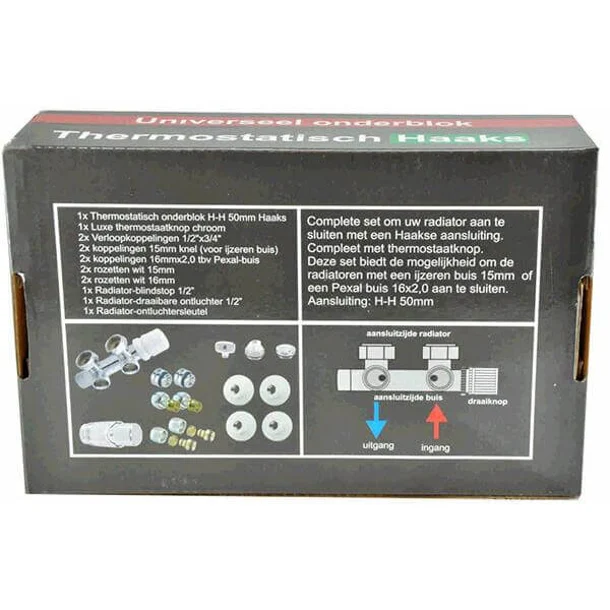 Riko onderblok radiatoraansluitset haaks links 16x2 + 15 knel chroom