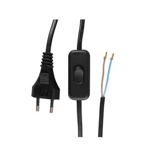 Aansluitsnoer + schakelaar 2x0.75 mm. 2 meter zwart