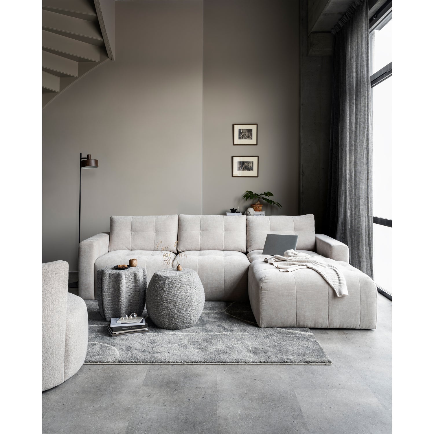 vtwonen Bar chaise longue geweven stof rechts zand