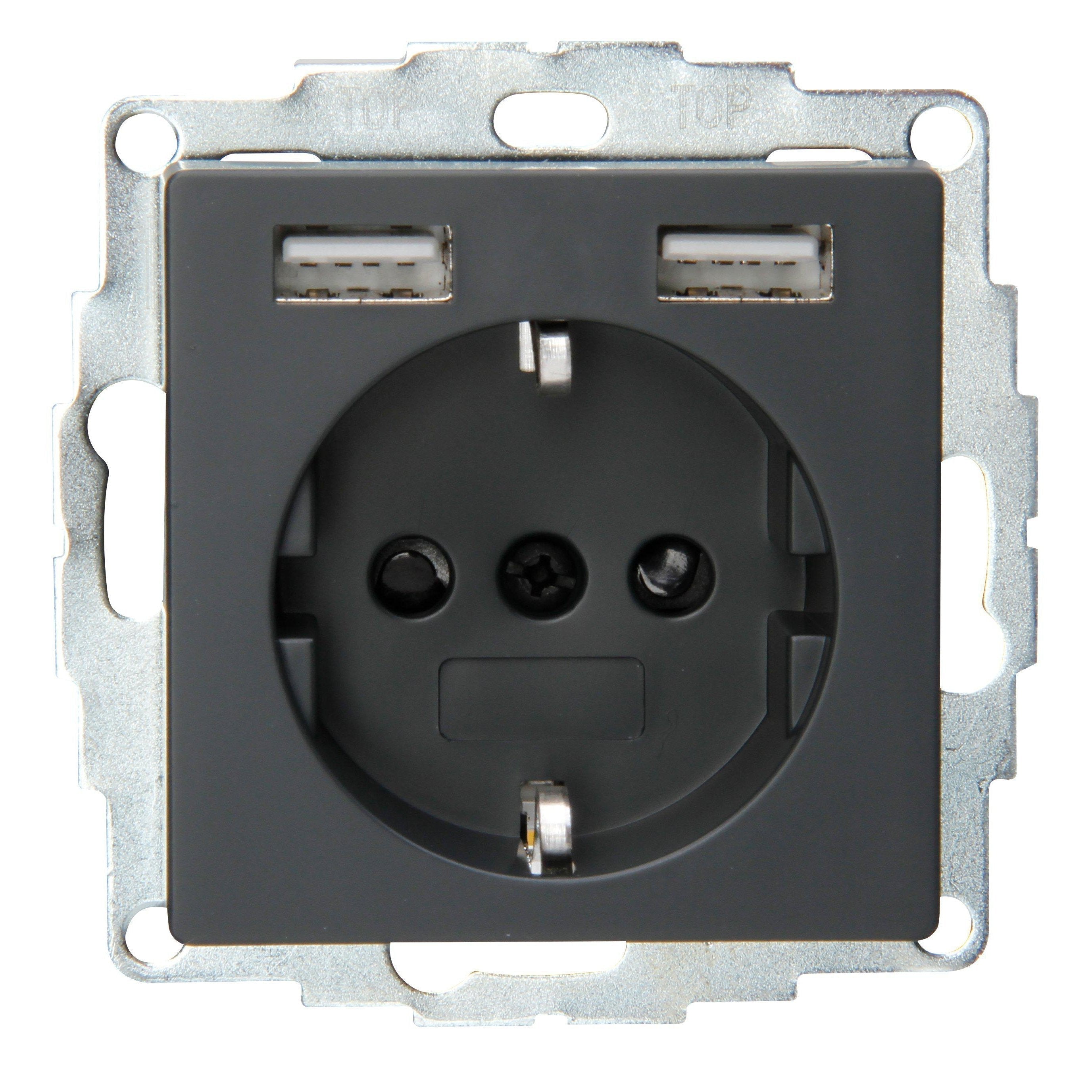Athenis wandcontactdoos 1V RA KV 2x USB antraciet