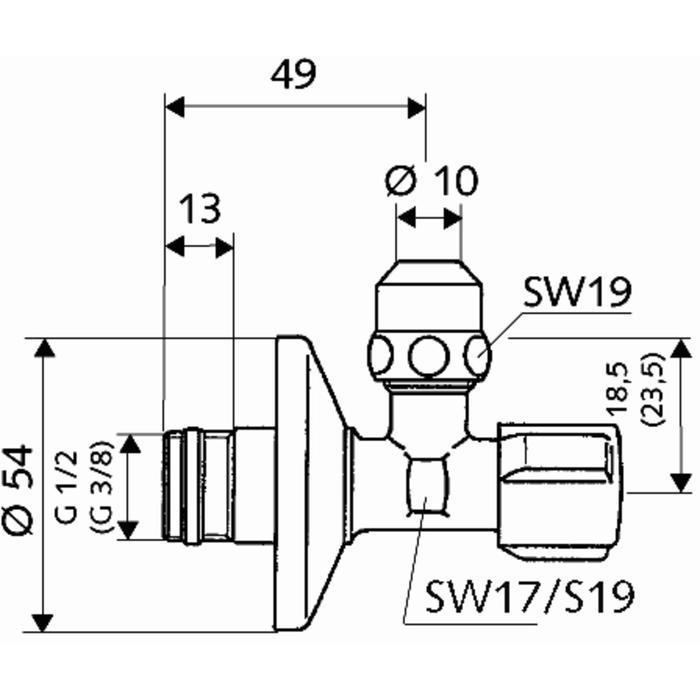 Schell hoekstopkraan Comfort 1/2" met rozet chroom