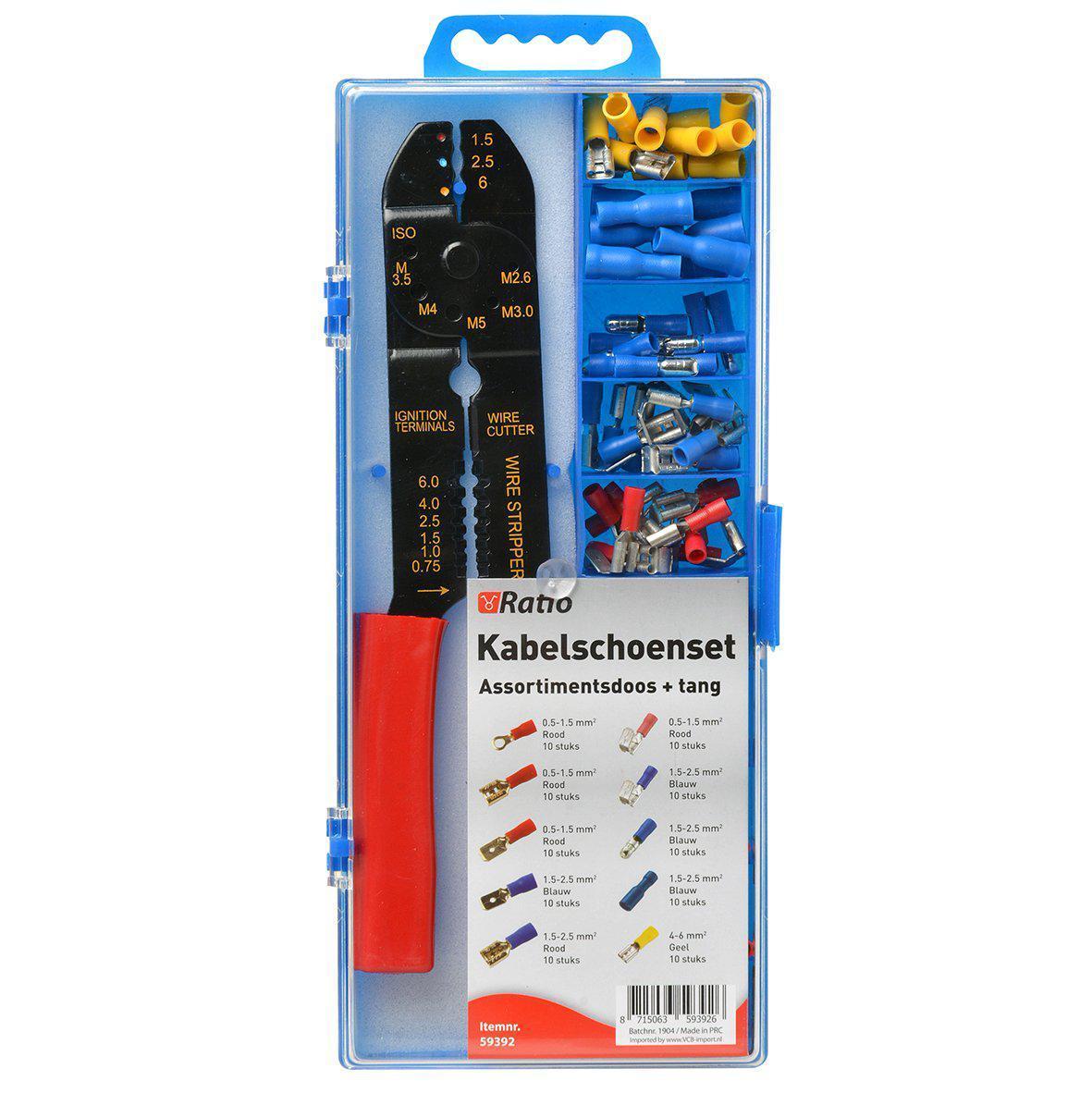Ratio kabelschoen set + tang diverse kabelschoenen