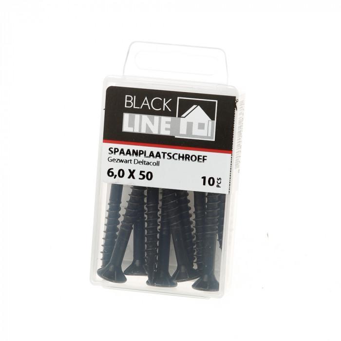 BlackLine spaanplaatschroef HCP zwart PK TX-25 + snijpunt 6.0x50/30 (10)