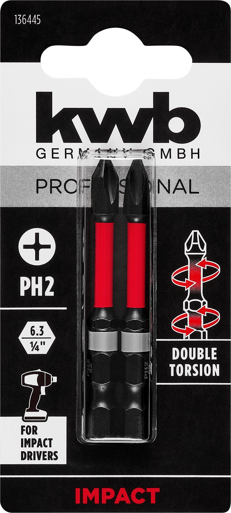 KWB Double Torsion Bits PH2 60 mm - 2 stuks