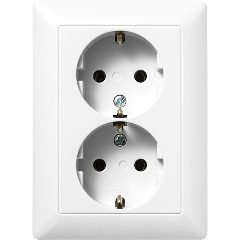 Jung wandcontactdoos AS500 2-voudig met randaarde alpine wit