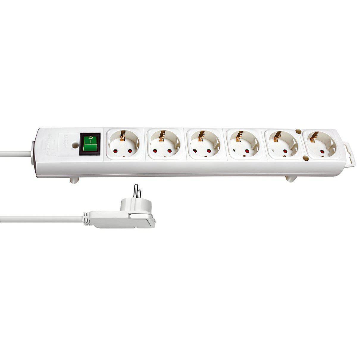 Brennenstuhl Comfort-Line Plus stekkerdoos met platte stekker 6-voudig wit 2 mtr.