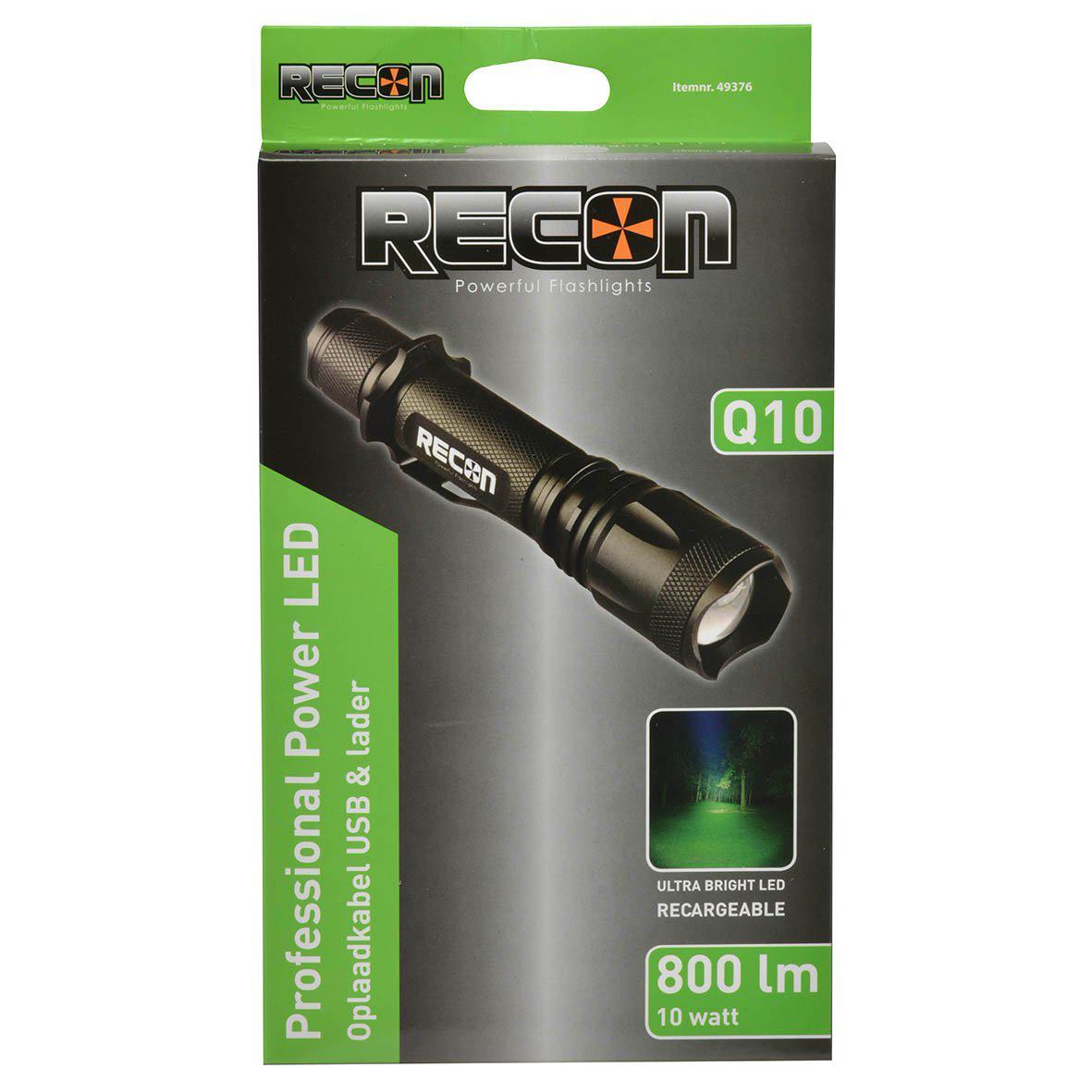 Recon Q10 PowerLED zaklamp 10W Oplaadbaar