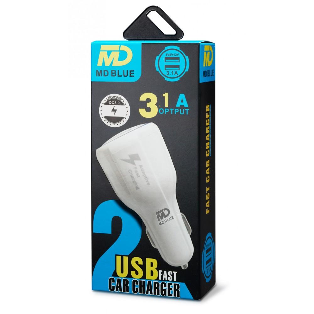 MDBlue Autolader Duo 3,1A wit