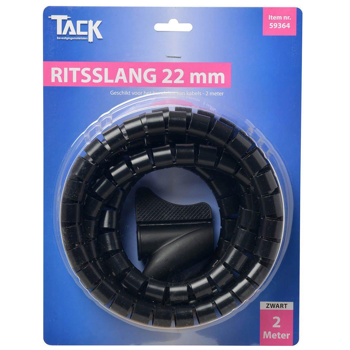 Ritsslang 22 mm. 2 meter Zwart