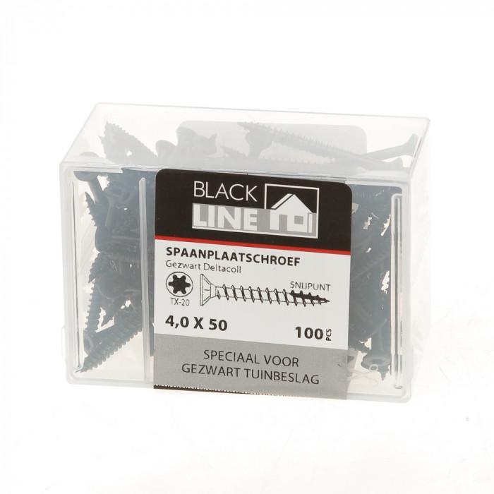 BlackLine spaanplaatschroef HCP zwart PK TX-20 + snijpunt 4.0x50/30 (100)