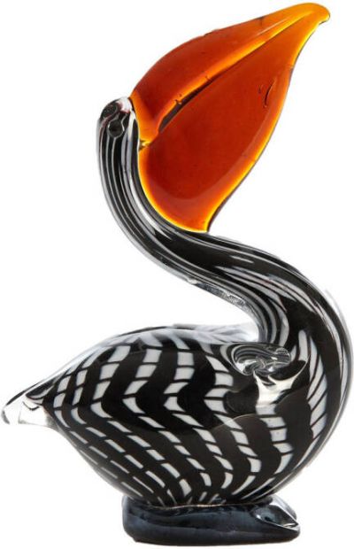 Ornament 13X7X19 Cm Pelican Glass Black-White+Brown Striped