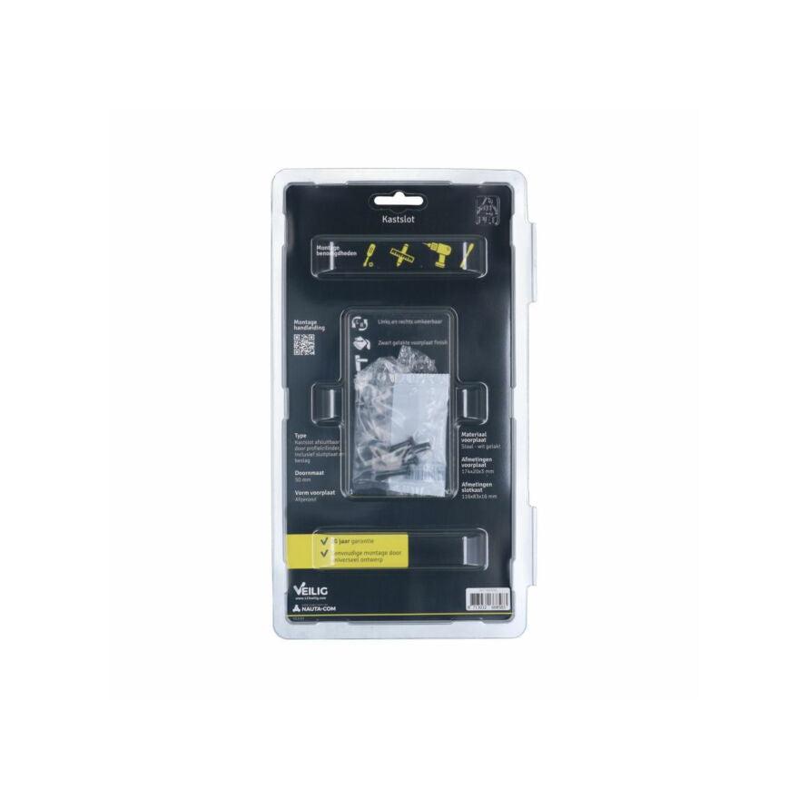 VEILIG BP BSW 12 NPC 50 174 R20-3 31 L/R, binnendeur profielcilinderkastslot, afgeronde voorplaat zwart gelakt, draairichting 1,2,3,4, incl. set zwart