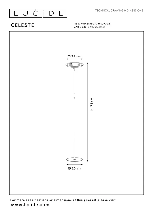 CELESTE Vloerlamp-Mat Go.-?28-LED Dimb.-21W-2700K