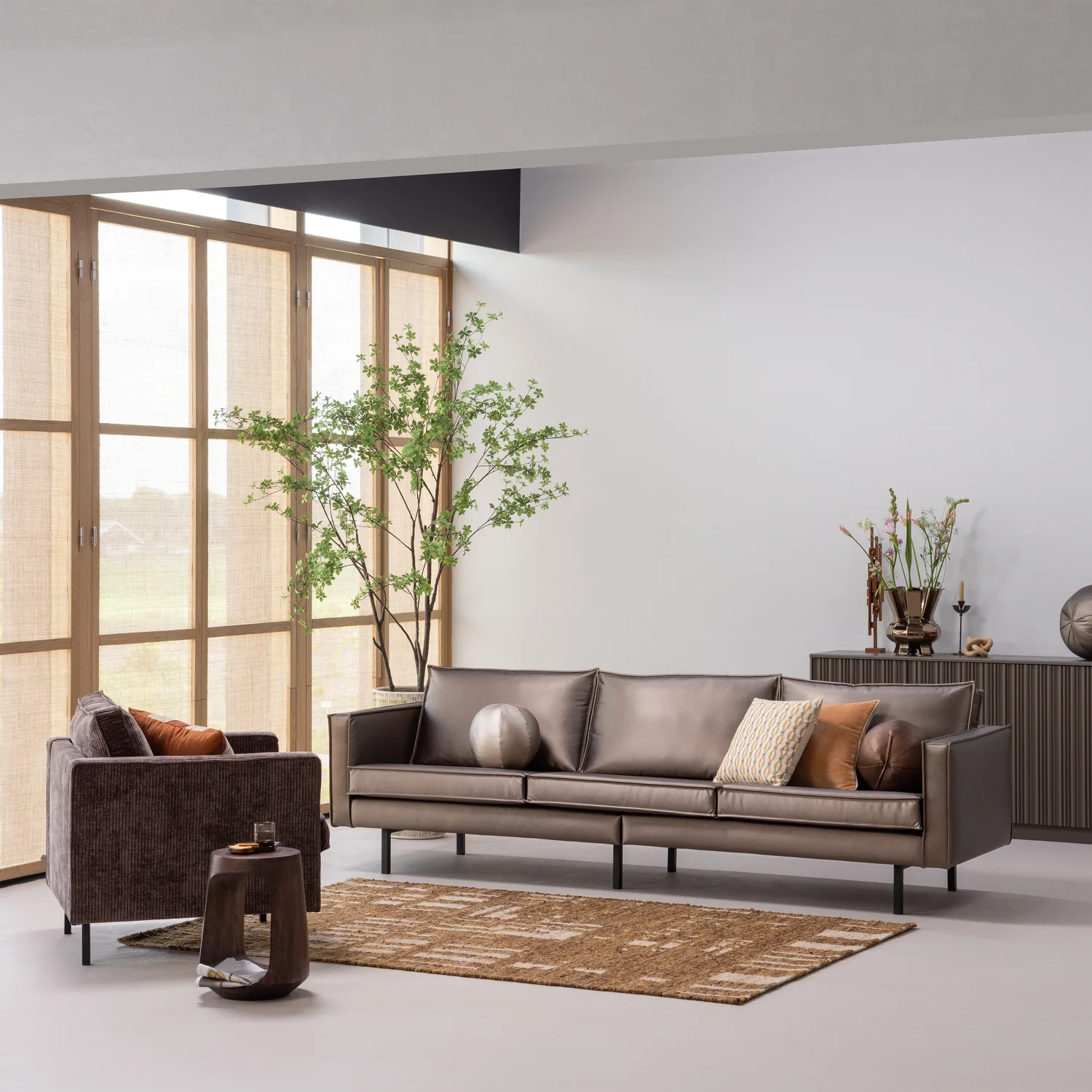 WOOOD Rodeo 3-zits bank metallic koper bruin