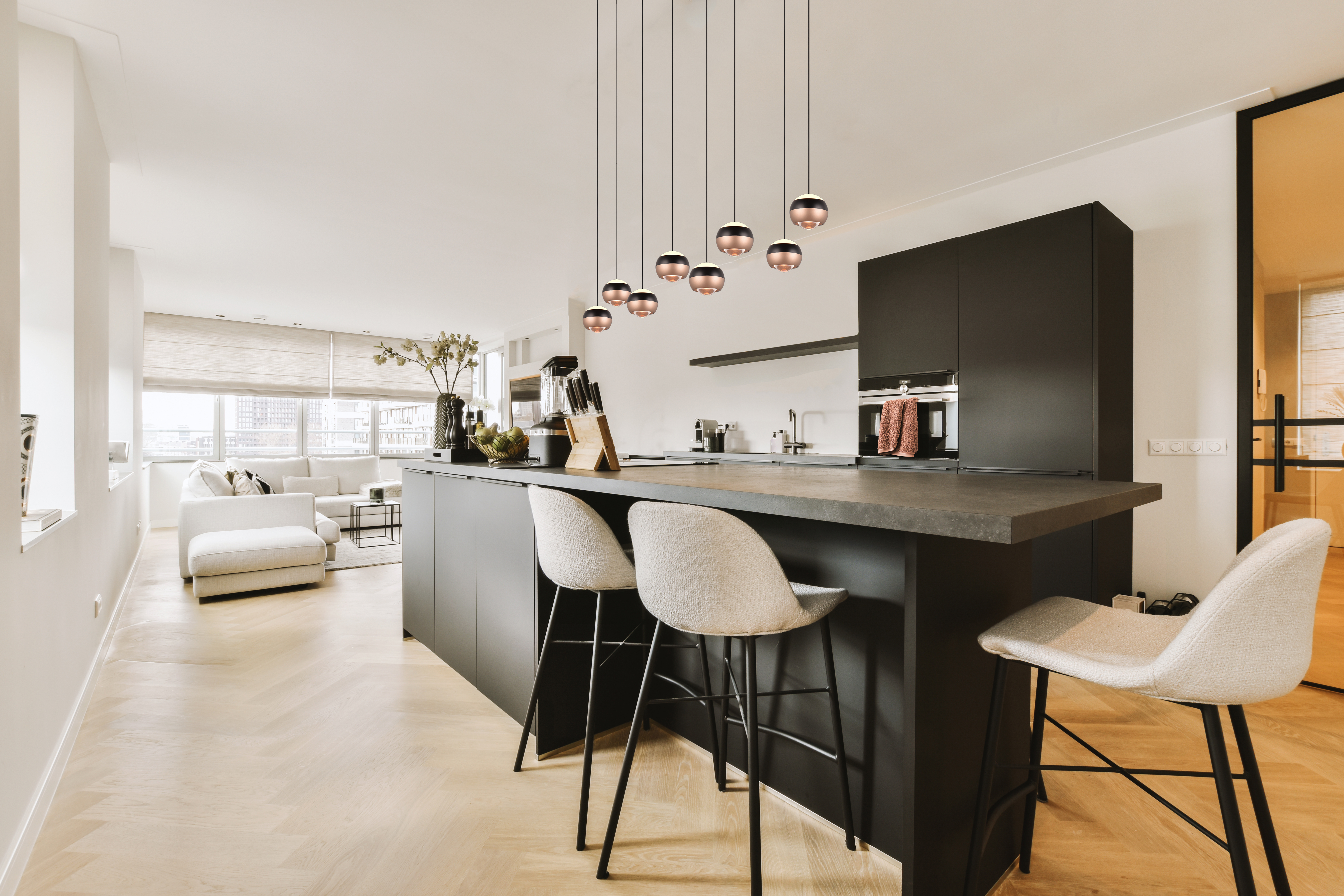 Trio Select hanglamp Orbit 8-lichts mat zwart