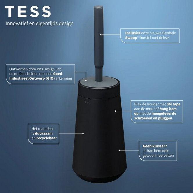 Tiger Tess toiletborstelhouder met Swoop borstel flexibel zwart/antraciet