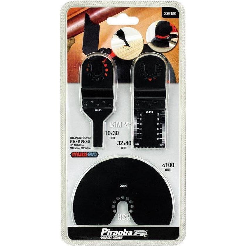 Piranha Set 3 zaagbladen: Invalzaagblad BiM 32x40 Invalzaagblad BiM 10x30 Segmentzaagblad HCS 100