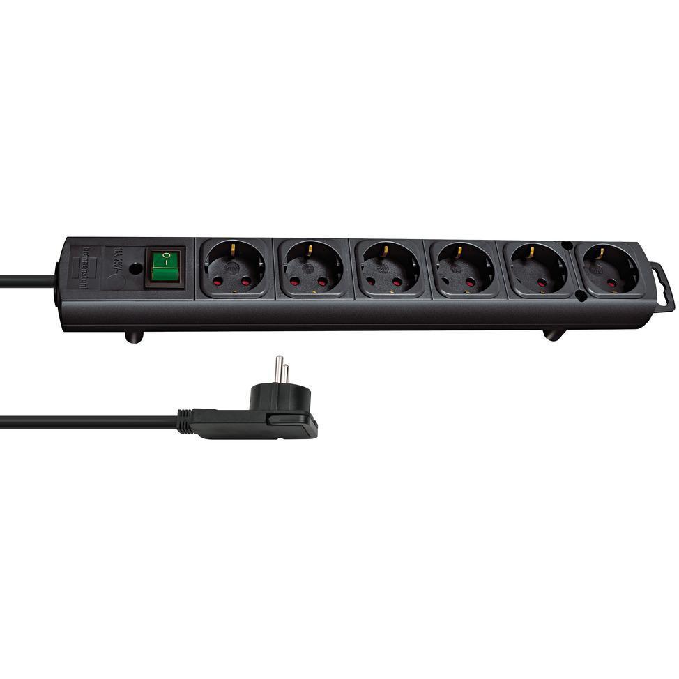 Brennenstuhl Comfort-Line Plus stekkerdoos met platte stekker 6-voudig zwart 2 mtr.