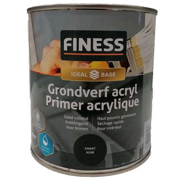 Finess grondverf acryl binnen zwart 750ml
