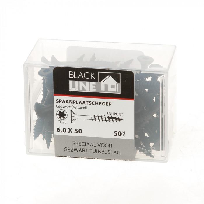 BlackLine spaanplaatschroef HCP zwart PK TX-25 + snijpunt 6.0x50/30 (50)