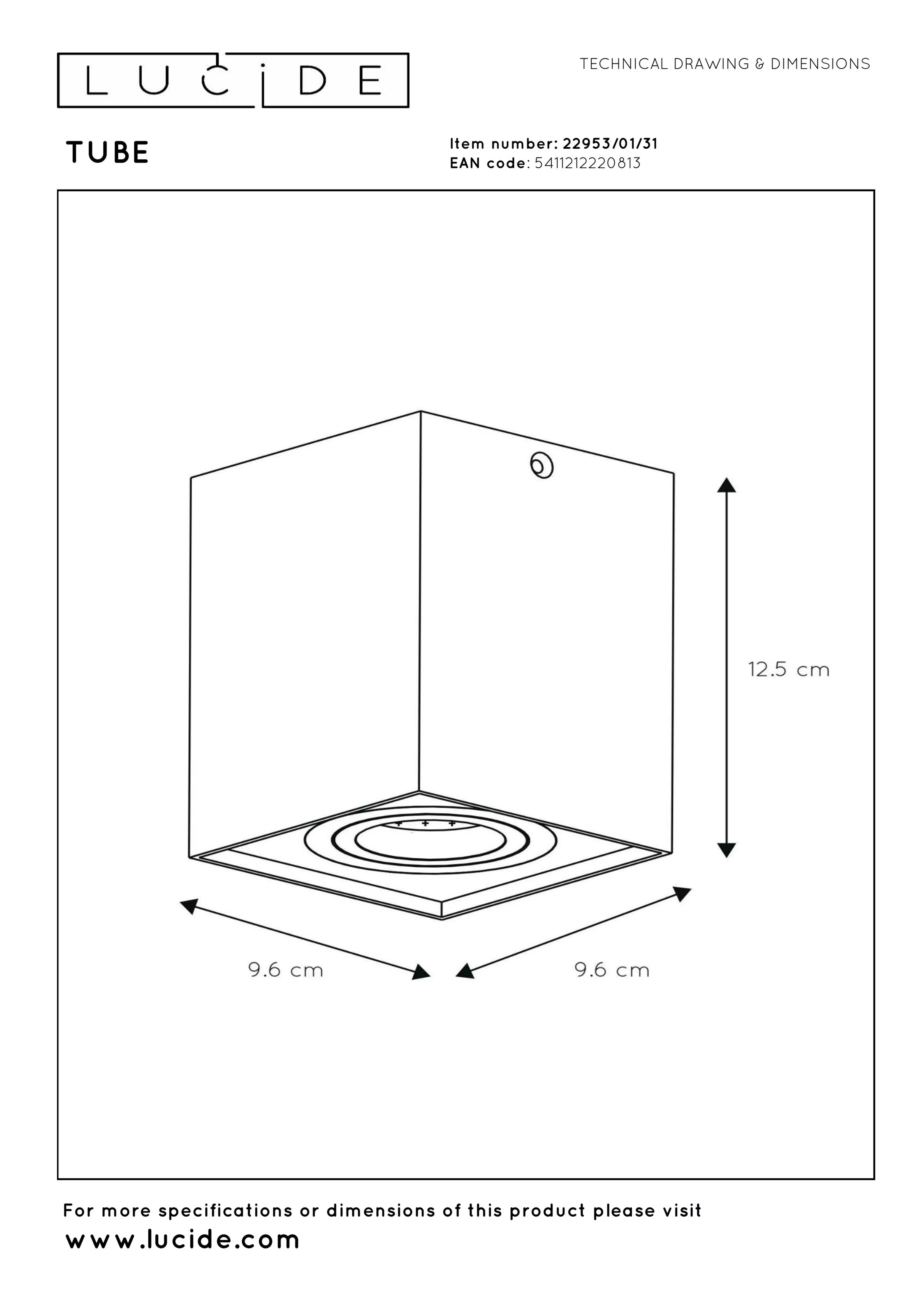Lucide Tube plafondspot 1xGU10 wit