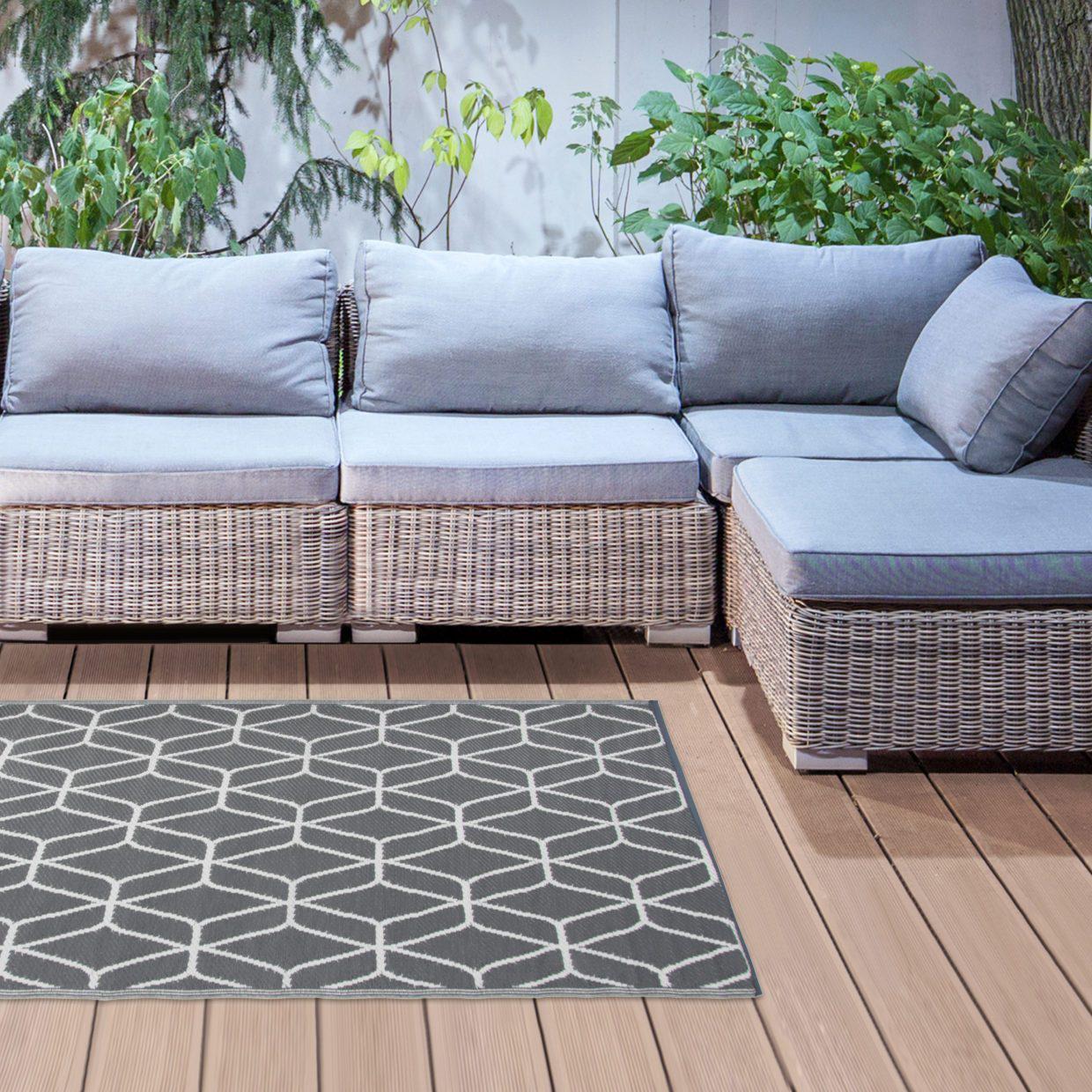 Esschert Design Tuintapijt grafisch beige/wit 180x121 cm.