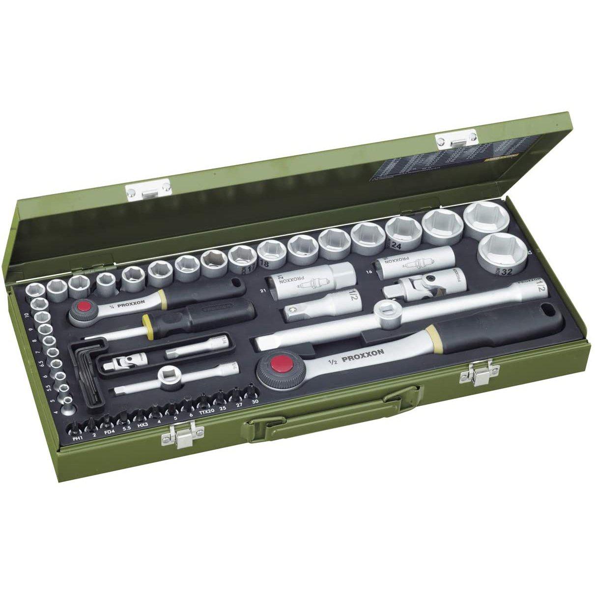 Proxxon dopsleutelset 1/4" + 1/2" 56-delig