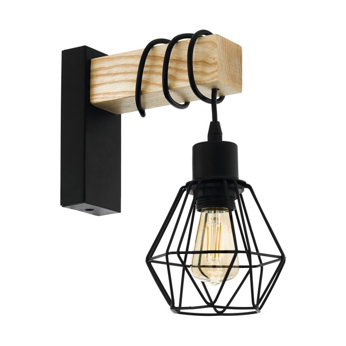 WANDLAMP TOWNSHEND5 E27 ZWART/HOUT/METAAL KAP ZWART