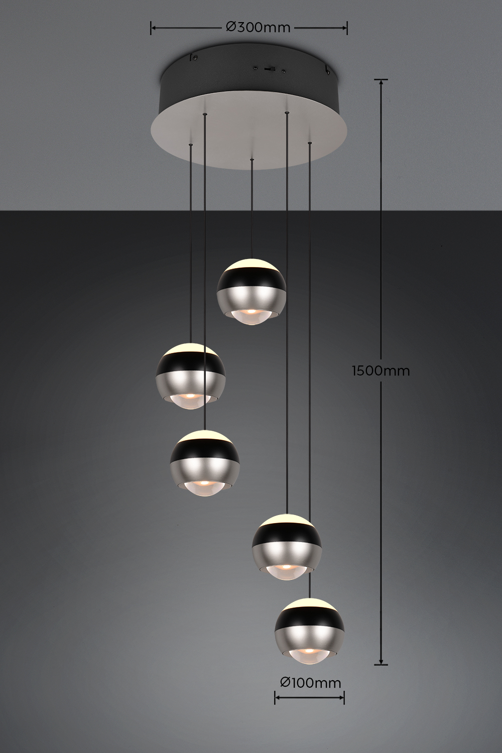 Trio Select hanglamp Orbit 5-lichts rond nikkel mat