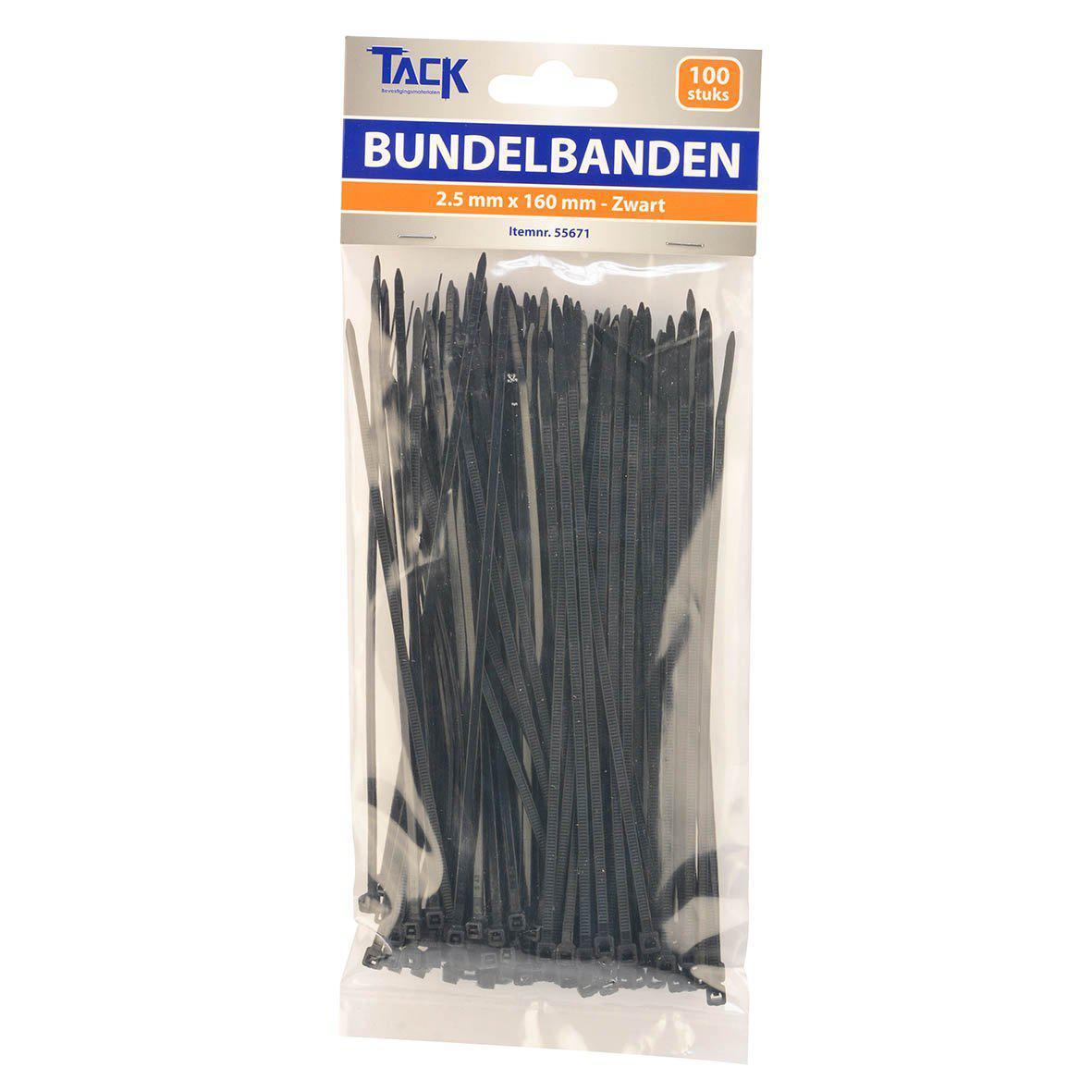 Bundelbandje tiewraps 2,5 x 160 mm. 100 st. zwart