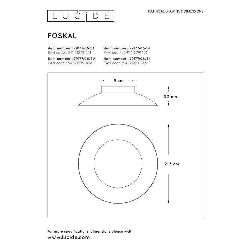 Lucide Foskal plafonniere LED 21,5cm 1x6W wit