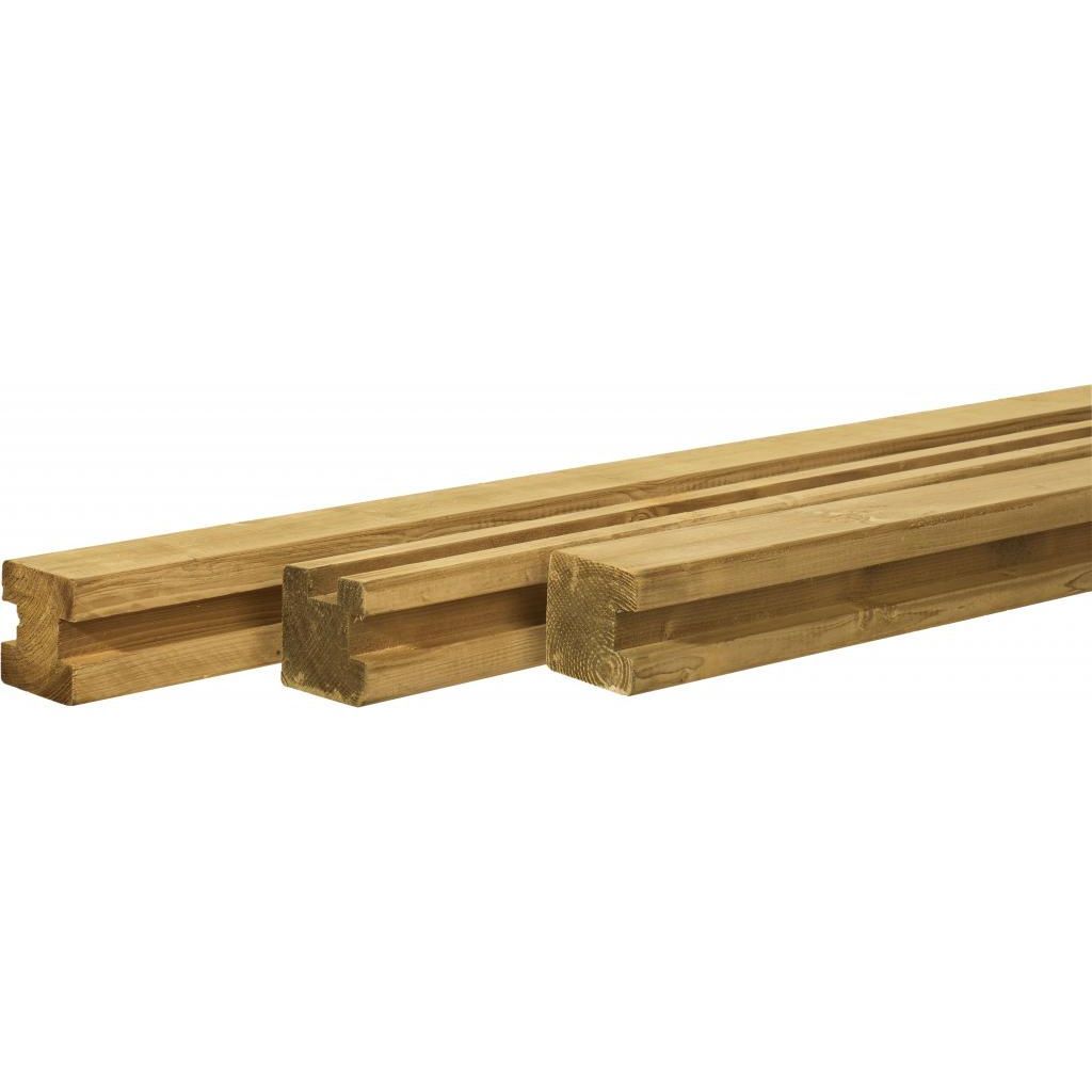 Grenen sleufpaal 8,8x8,8x270 cm. tbv 28 mm profielplanken hoekpaal groen geïmpregneerd