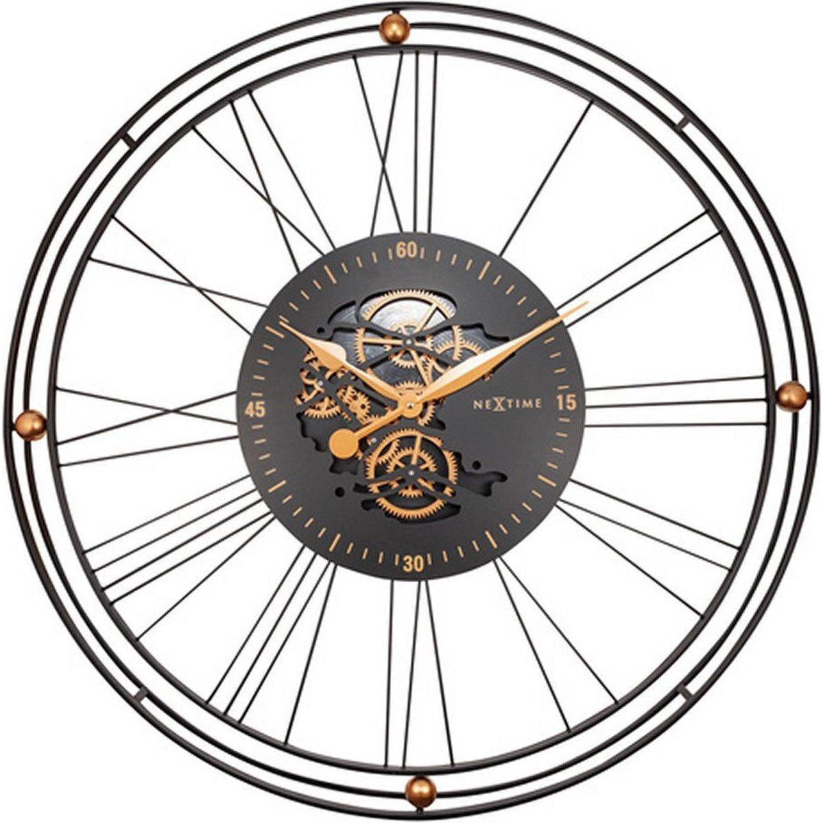 NeXtime wandklok Roman Gear goud 90,5 cm