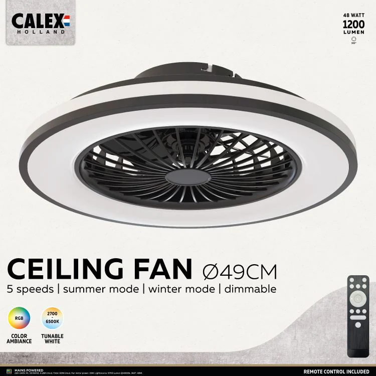 Calex plafondventilator Ø49cm met LED RGB wit