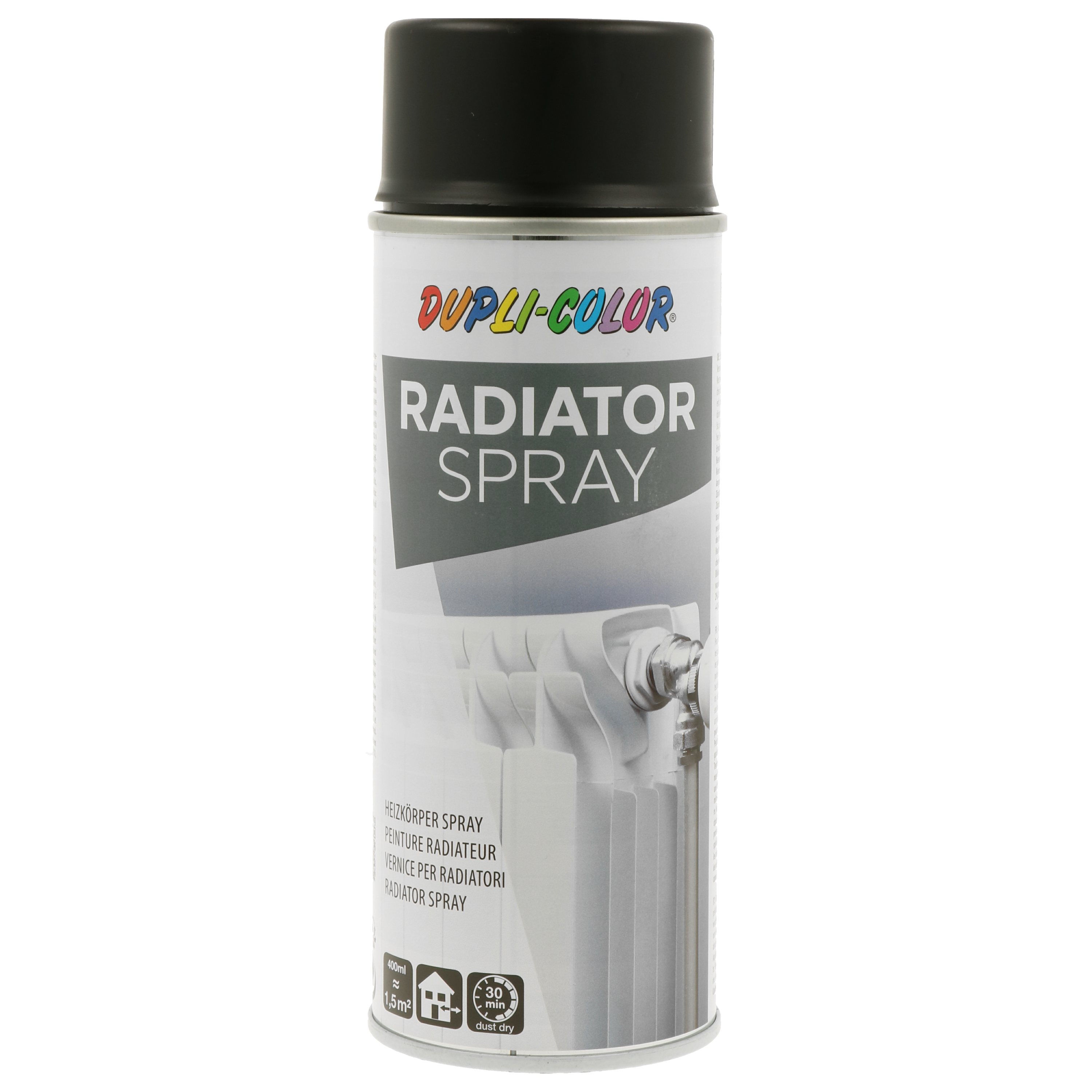 Dupli-Color radiatorspuitlak zijdeglans Zuiver wit RAL 9010 400 ml