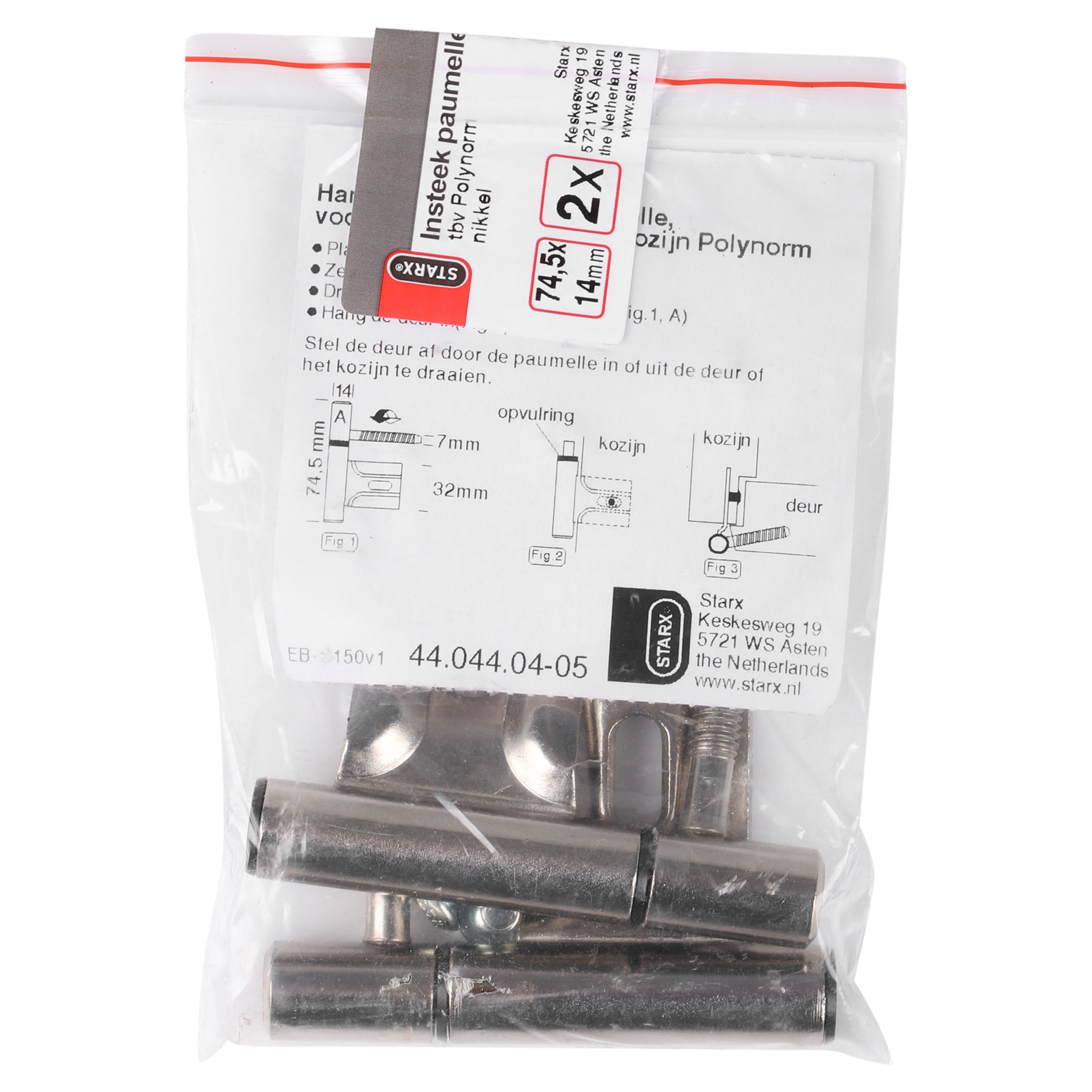 Starx insteekpaumelle voor polynorm kozijn 74.5 x 14 mm nikkel (2 stuks)