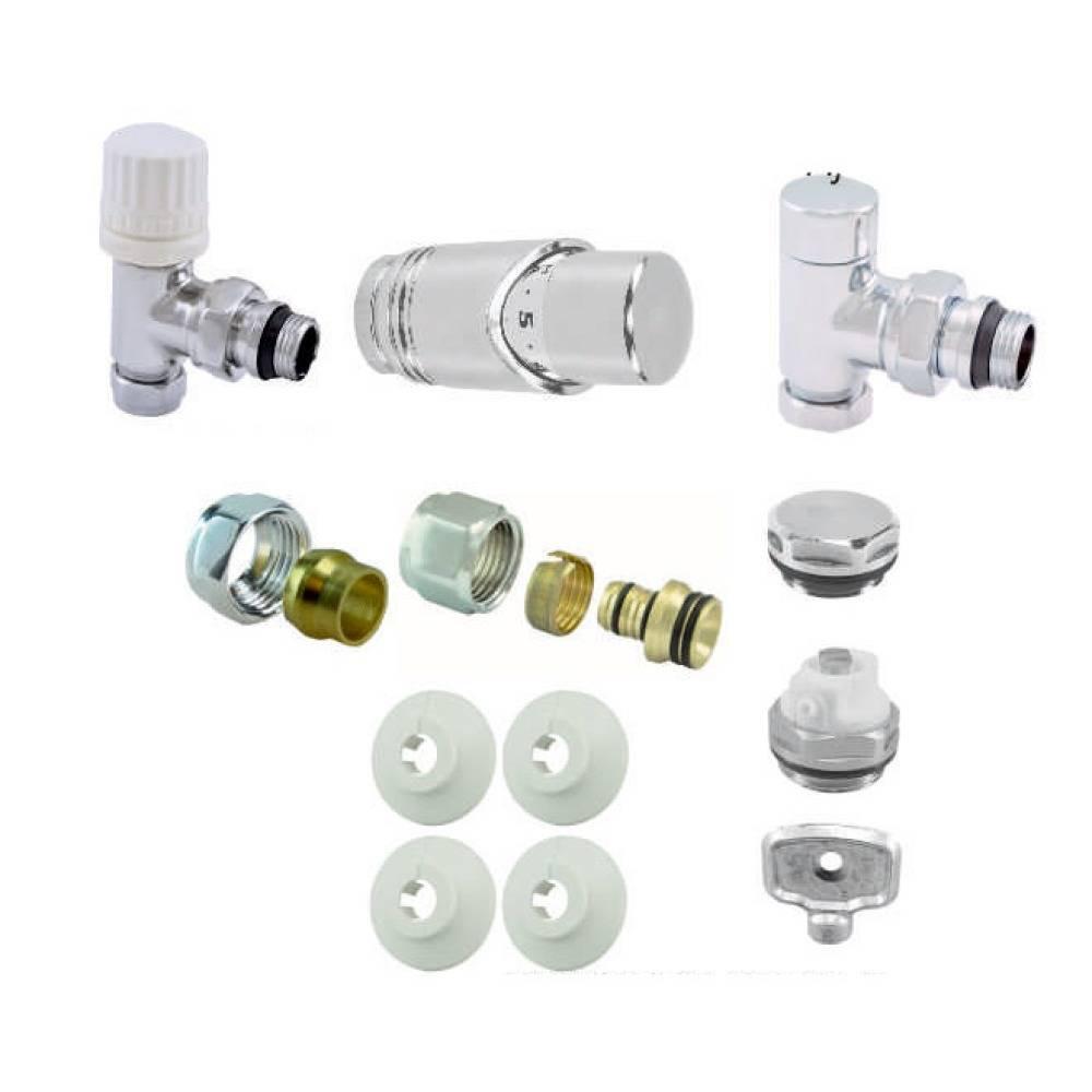 Riko luxe therm. rad. aansluitset haaks chroom