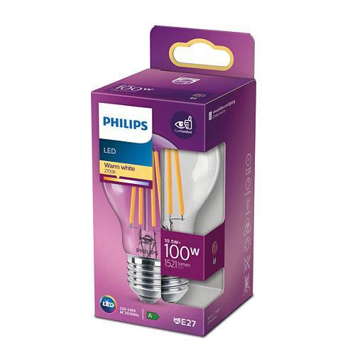 Philips LED lamp transparant E27 10,5W (100W) warm wit