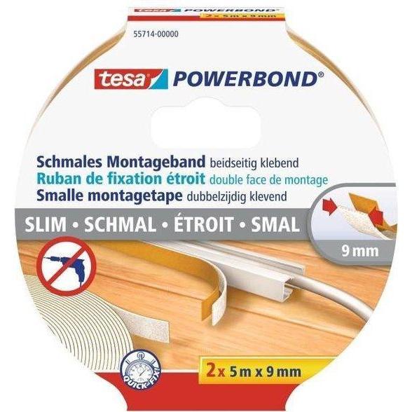 Tesa Powerbond montagetape smal 9 mm. x 5 meter (2 stuks)