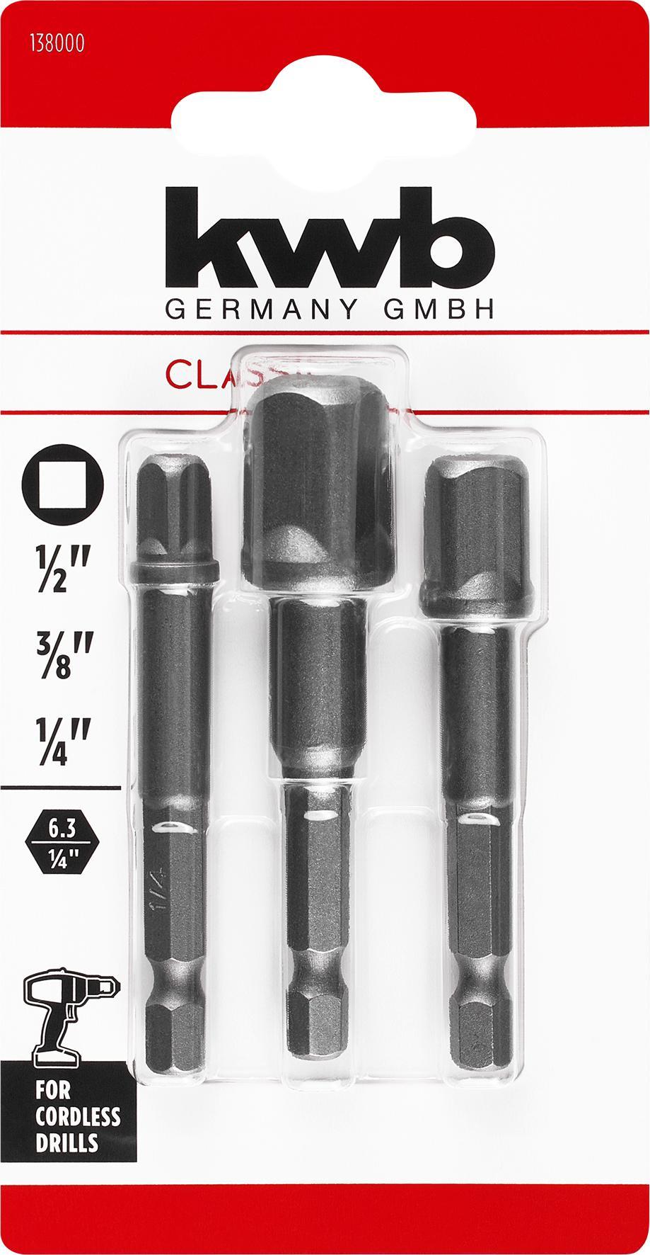 KWB Adapterset 1/4, 3/8 en 1/2 inch - 3 stuks