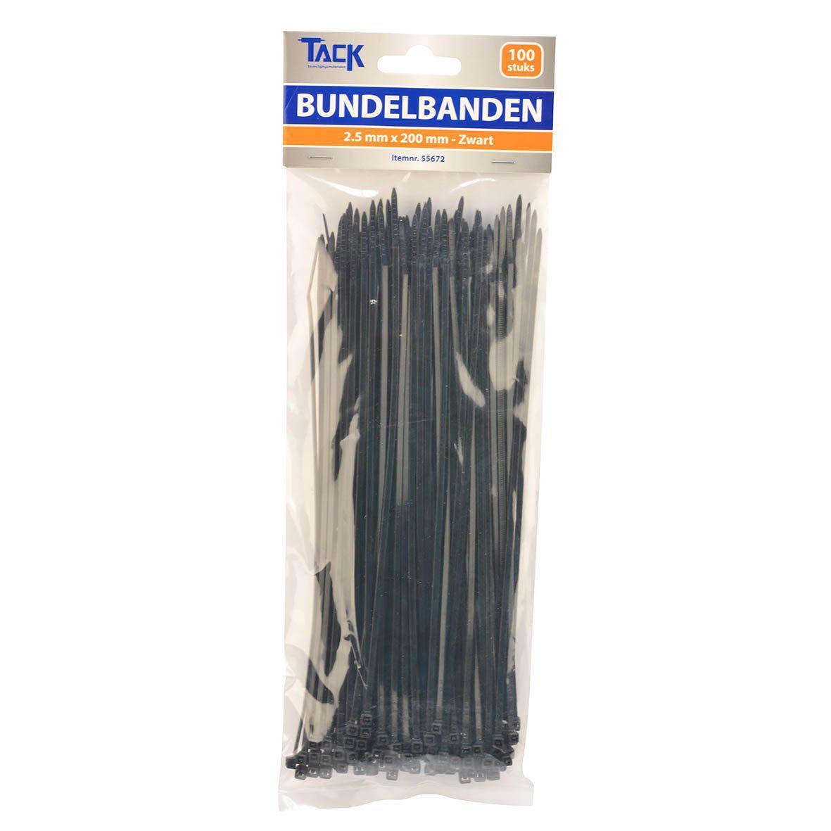 Bundelbandje tiewraps 2,5 x 200 mm. 100 st. zwart