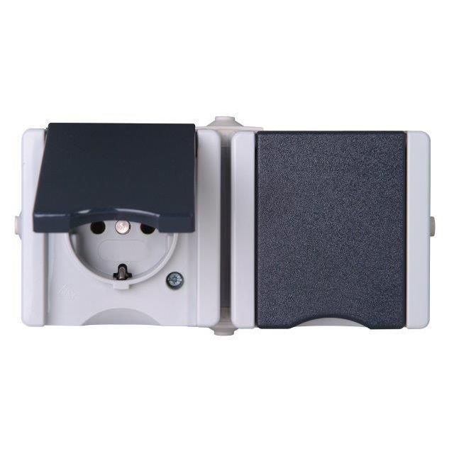 Pro Aqa wandcontactdoos IP44 2V RA horz. Grijs voorbedraad