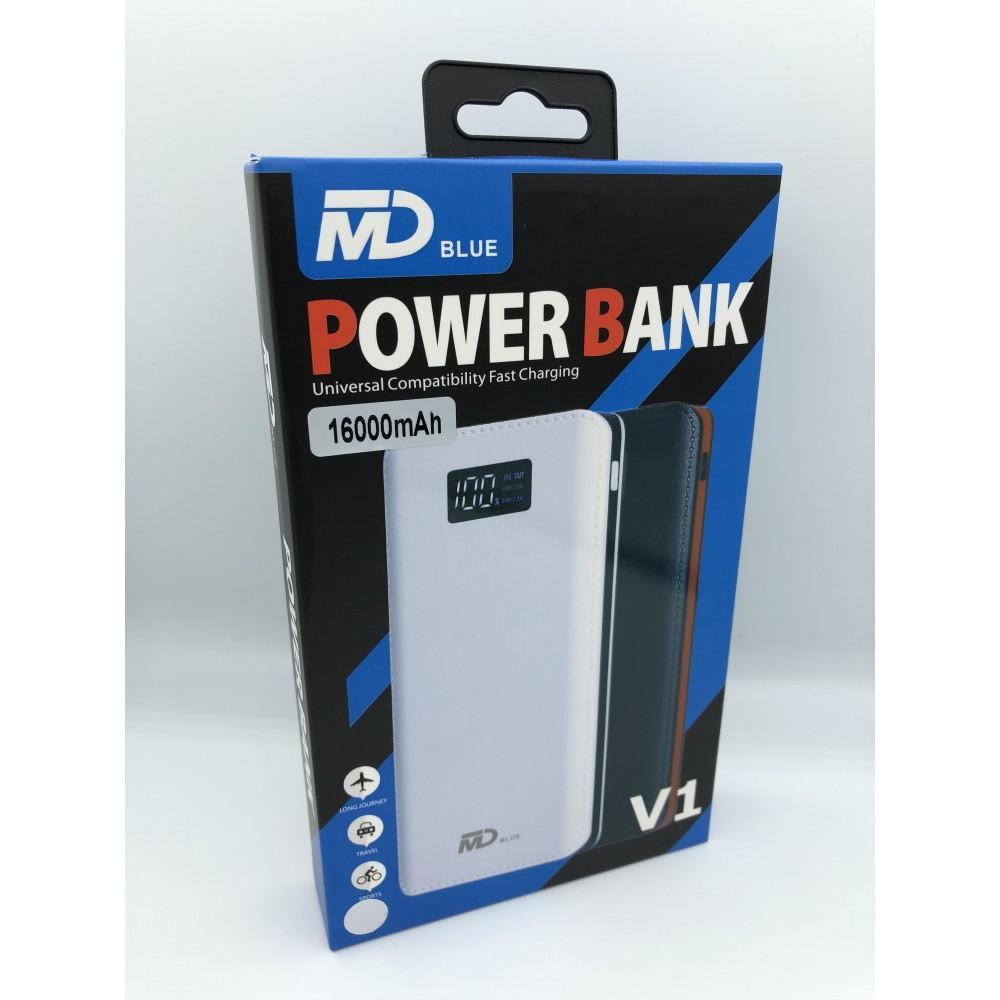 MDBlue Powerbank 16.000 mAh + LCD & 4 USB zwart