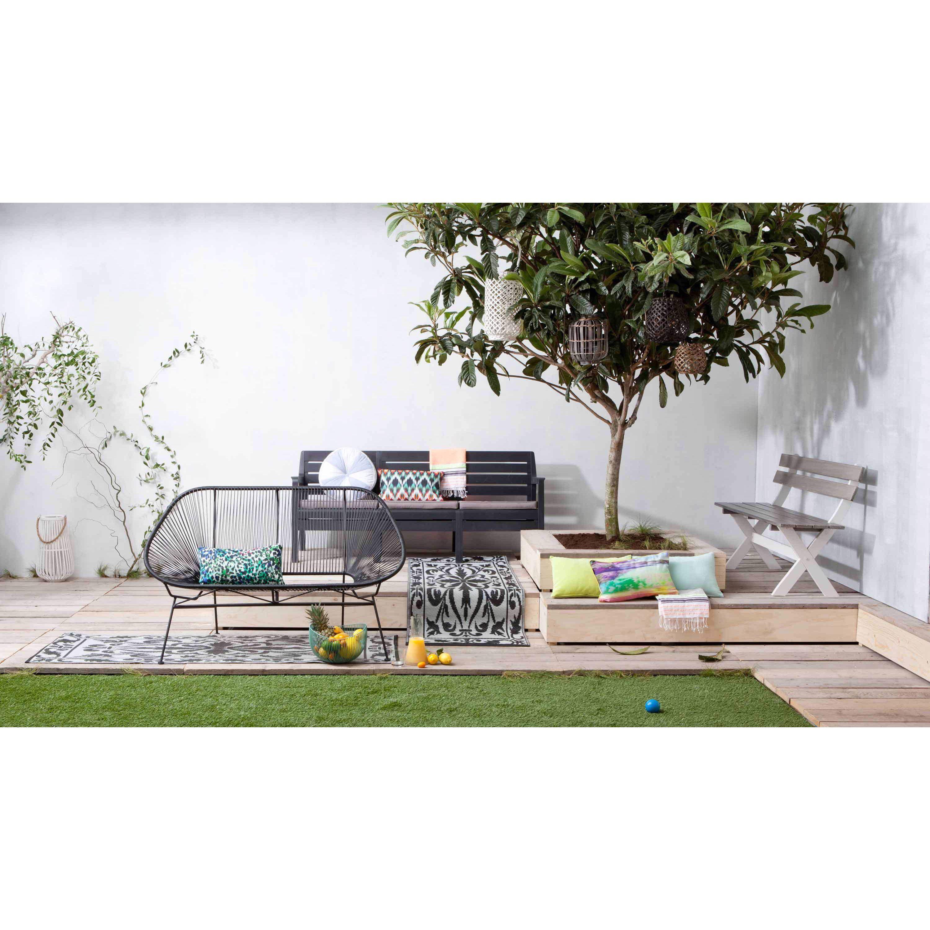 Esschert Design balkontapijt zwart/wit 197,5x72,4 cm.