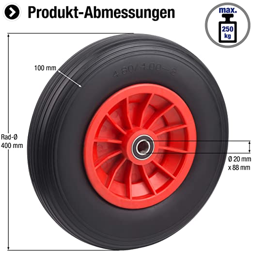 Kruiwagenwiel anti-lek 400mm. PVC